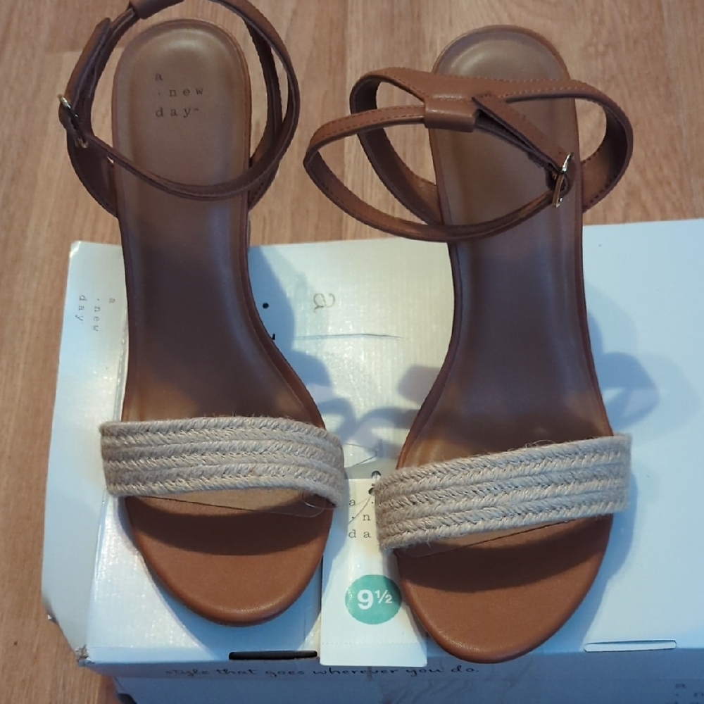 A New Day Tan Sandals with Cream Woven Strap